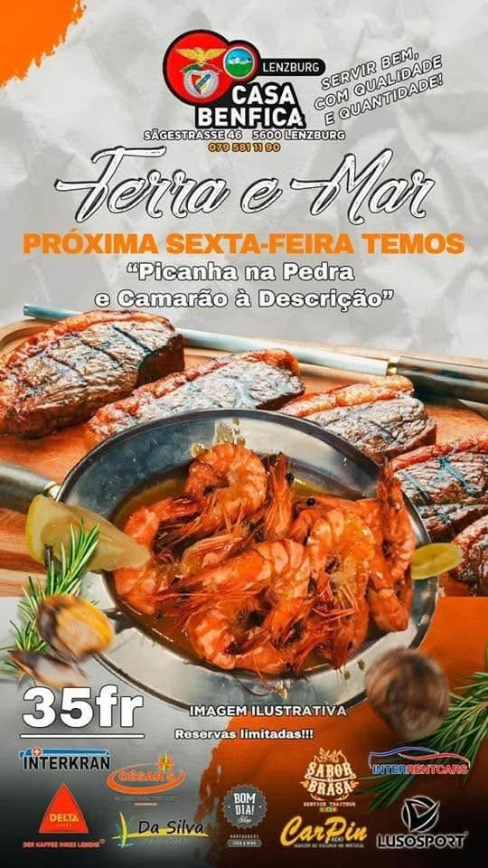 Plakat der Veranstaltung Terra e Mar — Picanha na Pedra & Camarão à Descrição